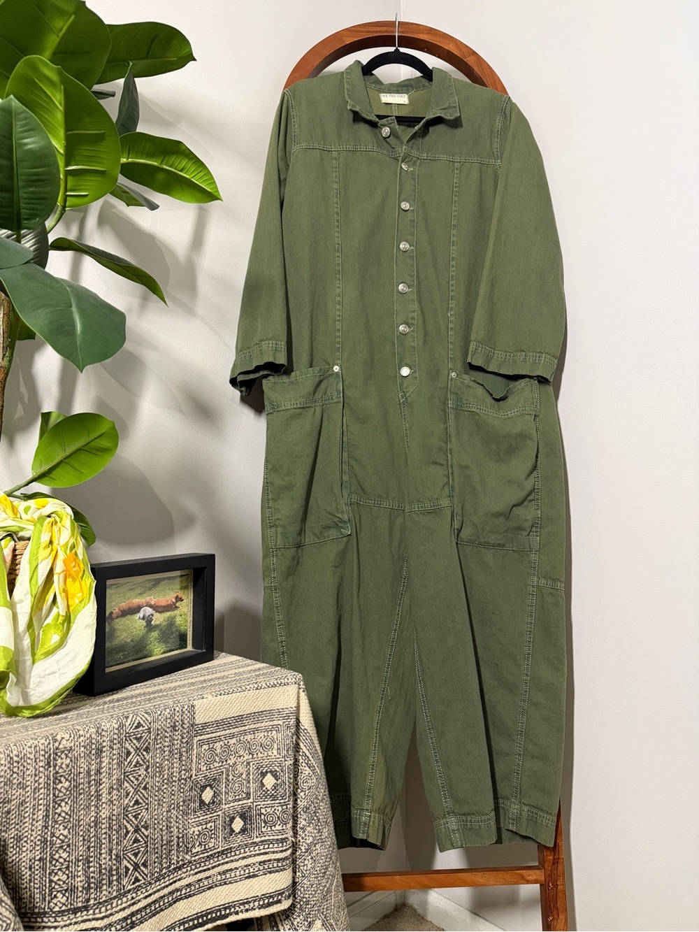 Free People We The Free MEDIUM Olive Green Margarita Jumpsuit